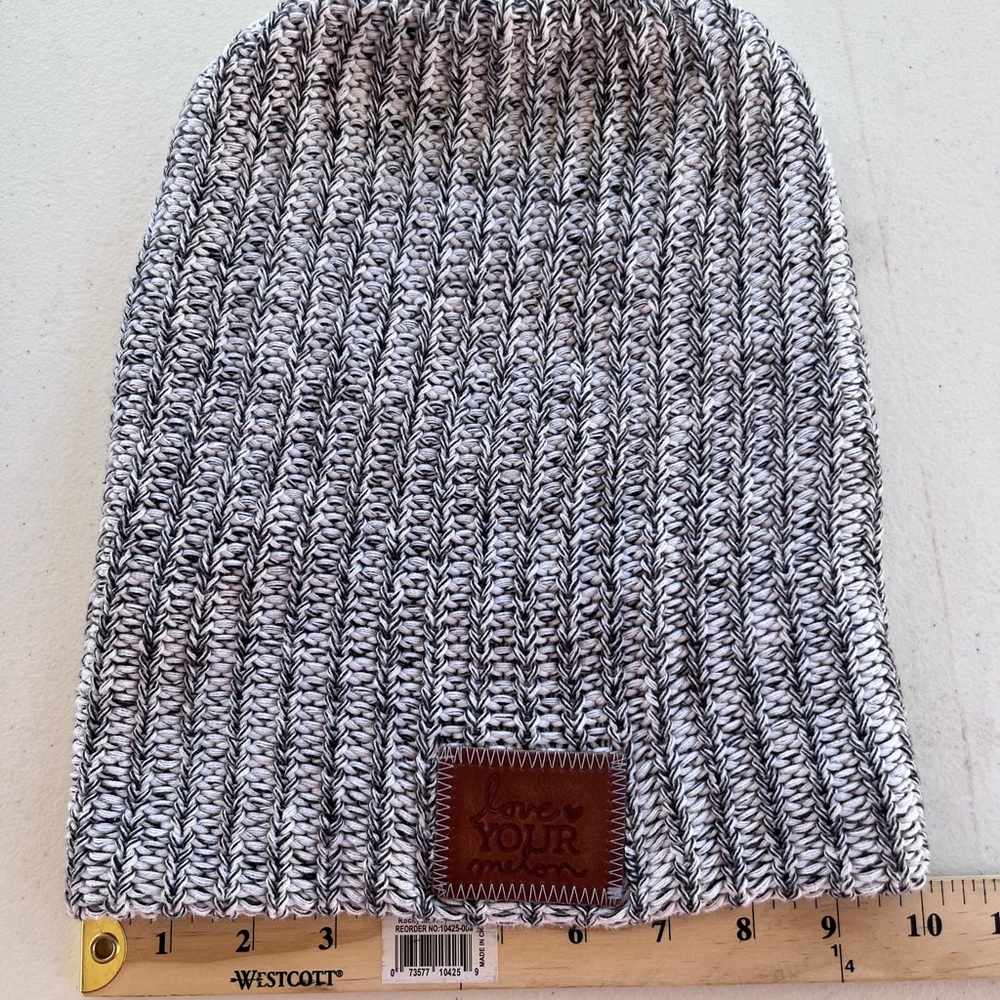 Love Your Melon Gray Black Speckled Beanie Leather Patch Made in USA